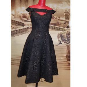 Nicole Miller black off shoulder flare dress $485